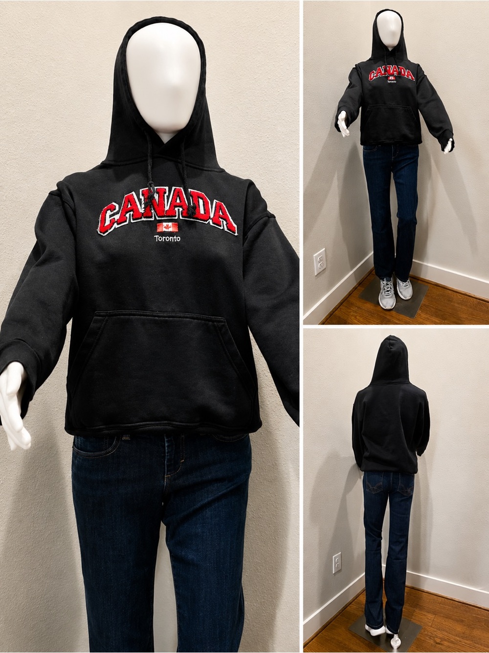 Black "Canada Toronto" Embroidered Hoodie